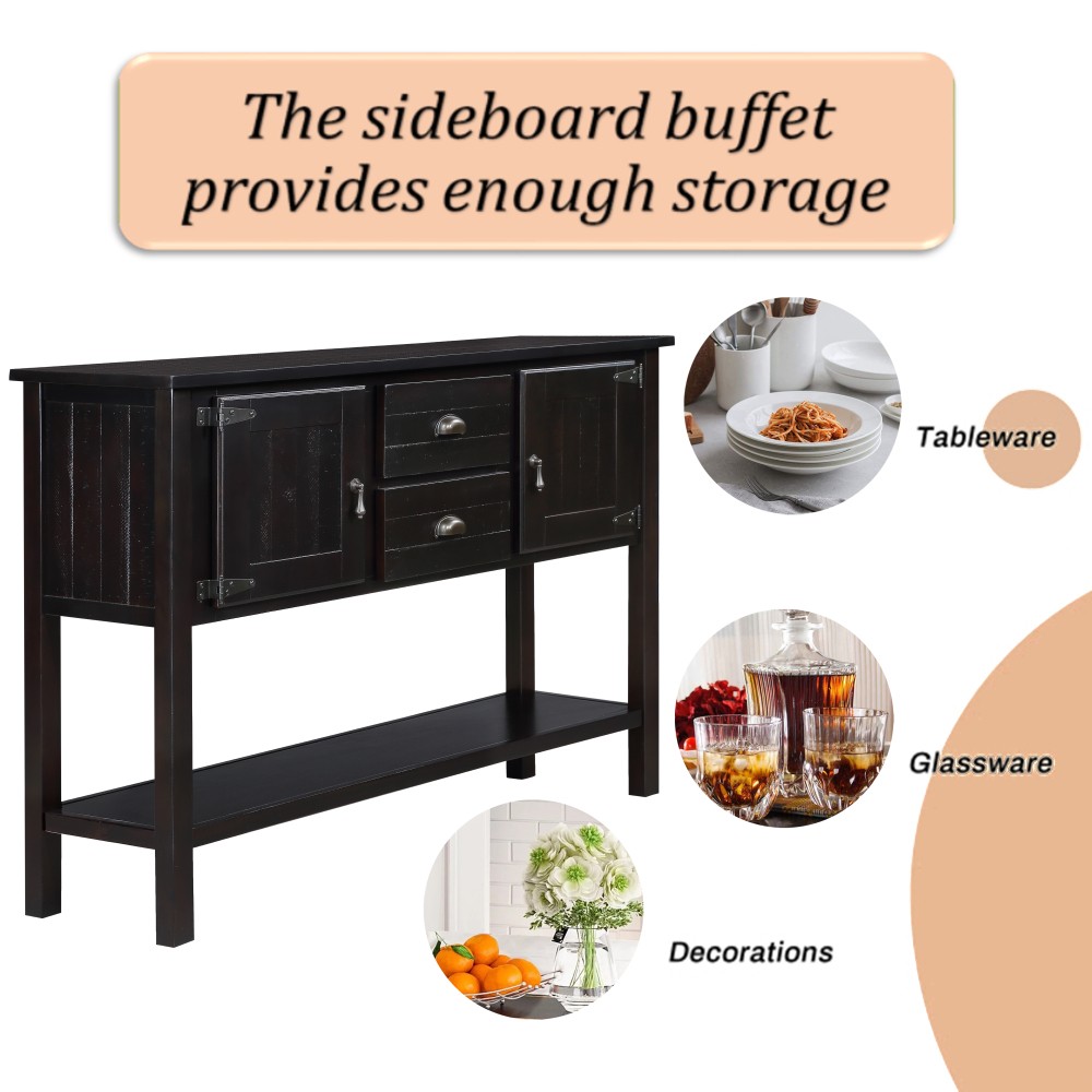 Solid Wood 48'' Sideboard Console Table - 2 Drawers/Cabinets, Shelf,Espresso