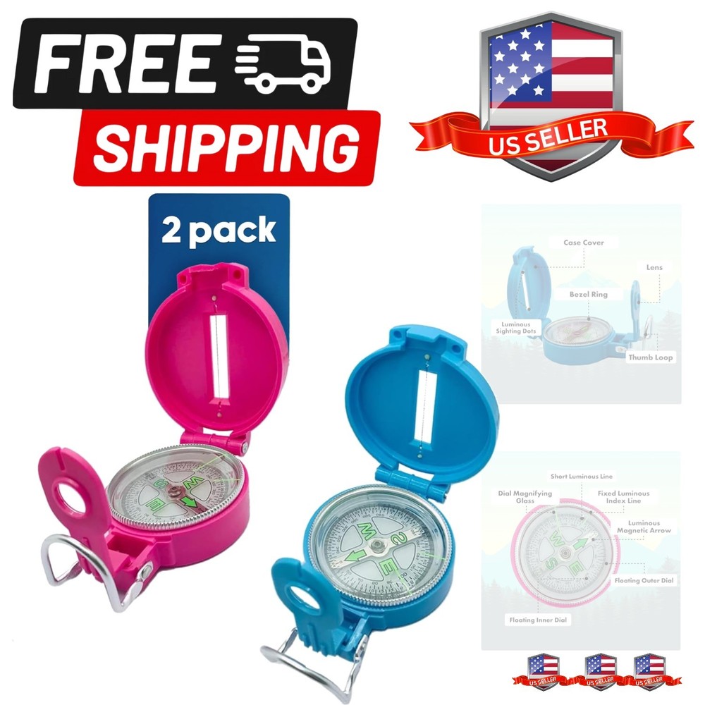2-Pack Lensatic Compasses Hiking Backpacking Orienteering Compass Navigation ...