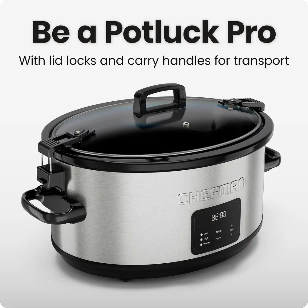 Chefman 7-Qt Programmable Slow Cooker w/ Locking Lid, Adjustable Temp & Timer