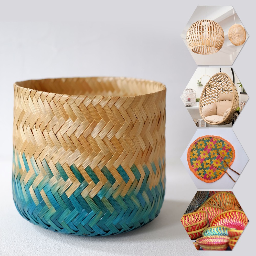 Bamboo Weaving Strips 7/16" x 10Ft 7 Pack Flat Sky Blue