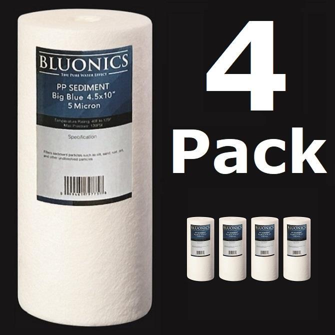 Bluonics 4-PK 10 x 4.5" (5 Micron) Sediment Whole House Water Filters Iron Rust