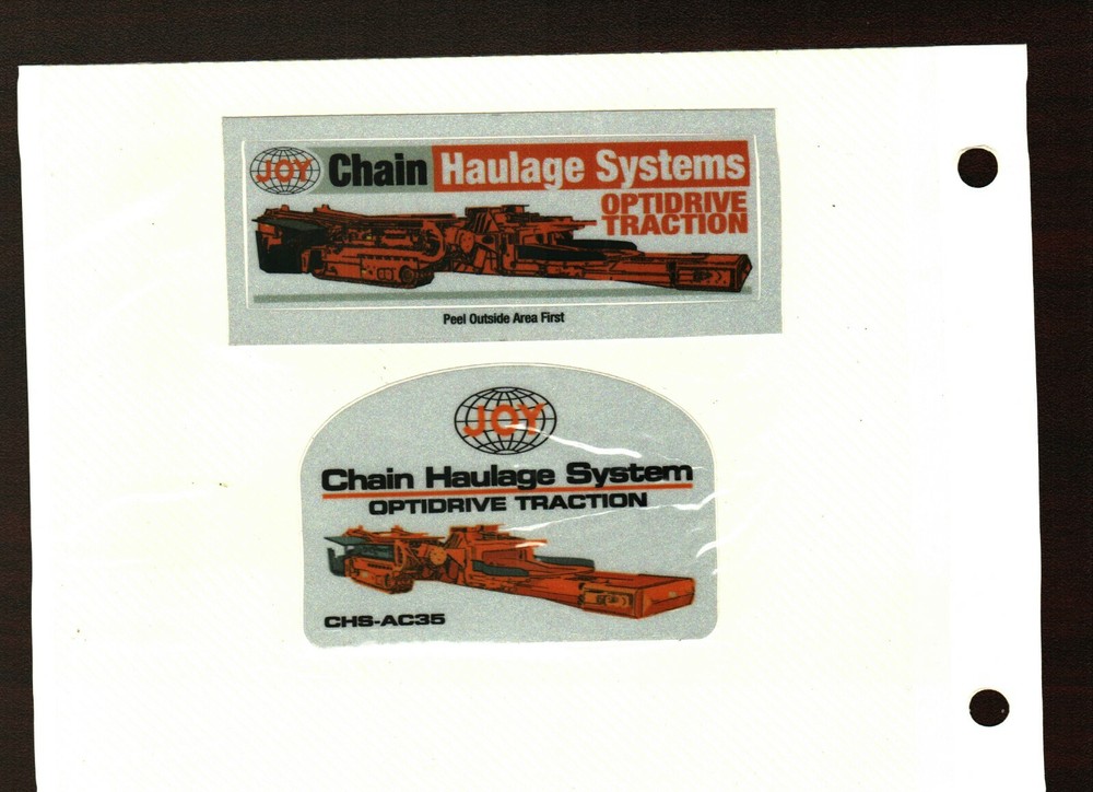 2 NICE DIFFERENT CHAIN HAULAGE SYSTEMS JOY COAL MINING STICKERS # 6