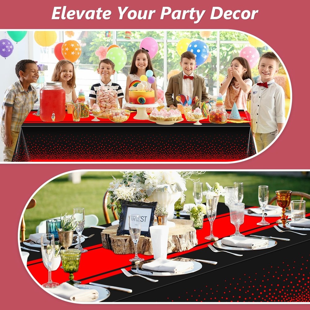 Red and Black Tablecloth Party Decorations 2 Pack, Disposable Plastic Table C...