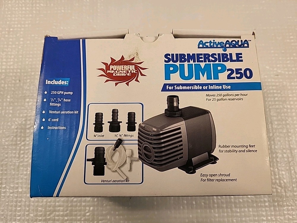 Active Aqua Submersible Water Pump, 250 GPH Hydroponics