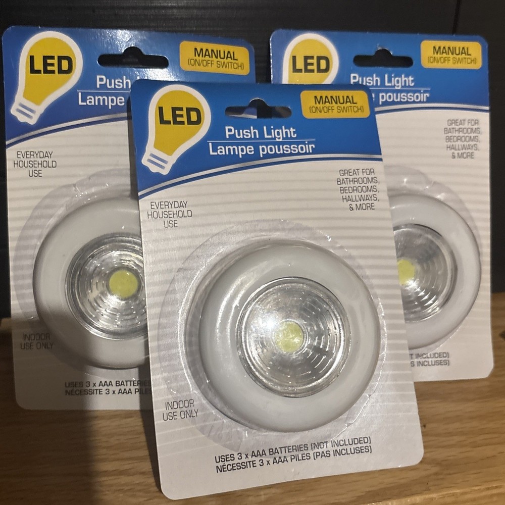 (3) Led Super Bright Push Light Indoor Use Only-Batteries Not Included