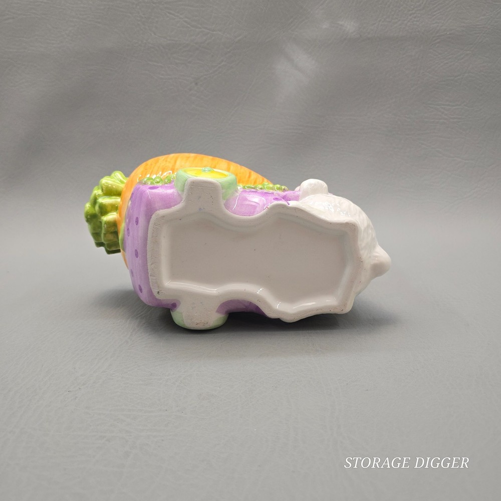 Vintage Decorative Ceramic Easter White Bunny with Carrot Candy Dish 5" Tall
