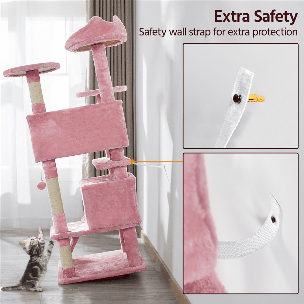 54.5" H Double Condo Cat Tree W/ Scratching Post Tower Pink
