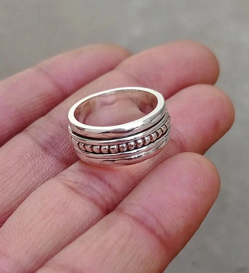 Solid 925 Sterling Silver Designed Spinner Ring Band Handmade Ring All Size w7