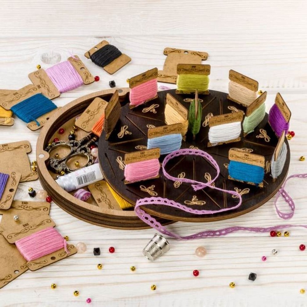 Plywood Needlework Box + 42 spools Needlework Organizer Thread/Floss organizer