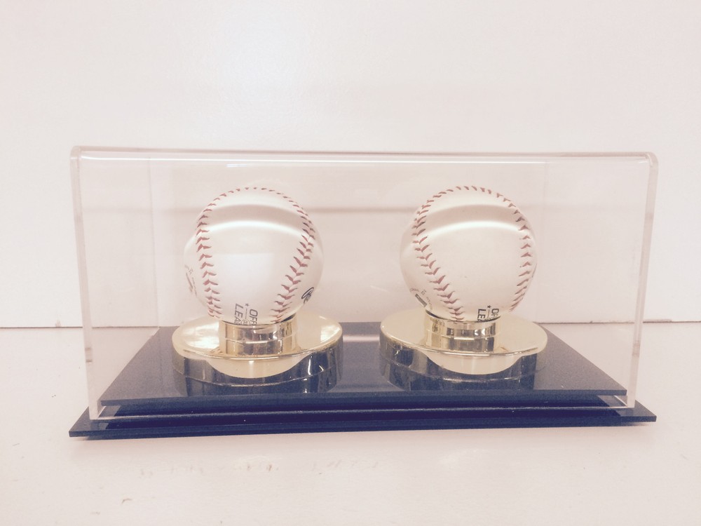 Baseball acrylic plastic display case 2 pack with gold risers