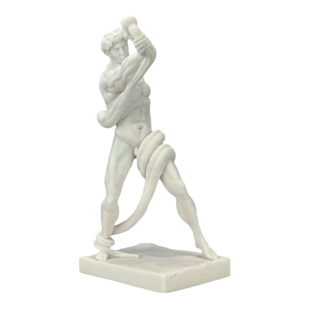 An Athlete Wrestling With A Python Man Snake Marble Statue Sculpture