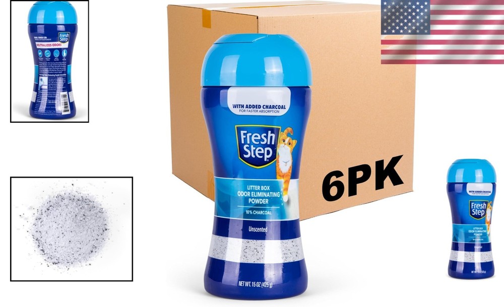 Litter Box Odor Control Powder, Charcoal Deodorizer - 6 Pack