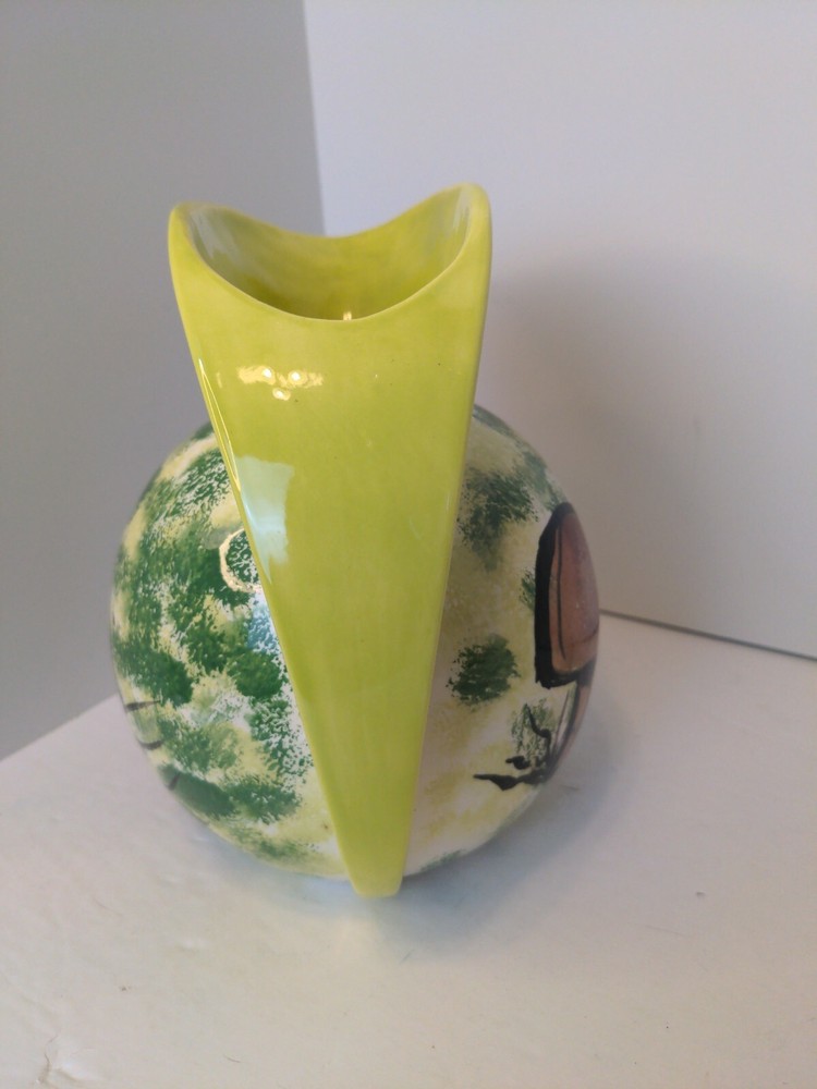 Retro Ceramic Colored Painted Mushroom Pitcher Pottery Signed MCM