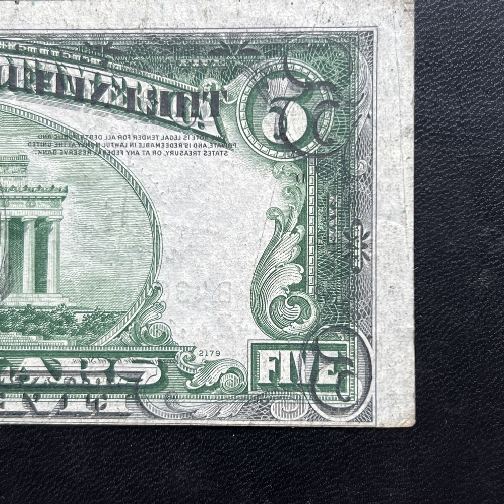 1950-A $5 ERROR NOTE ✪ PRINTING ON REVERSE ✪ OFFSET TRANSFER - Rare!