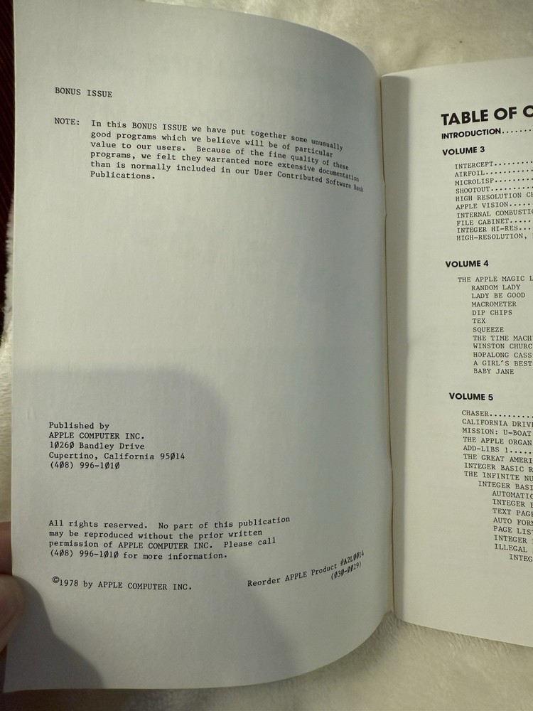 1978 Apple Software Bank Contributed Programs Vol 3-5 Bonus Issue Vintage Book