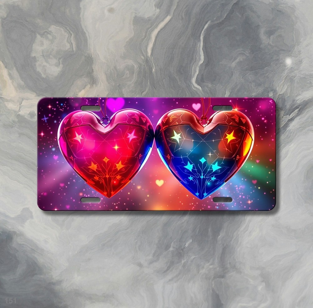 Premium Hearts License Plate Personalized Front Bumper Plate Unique Gift