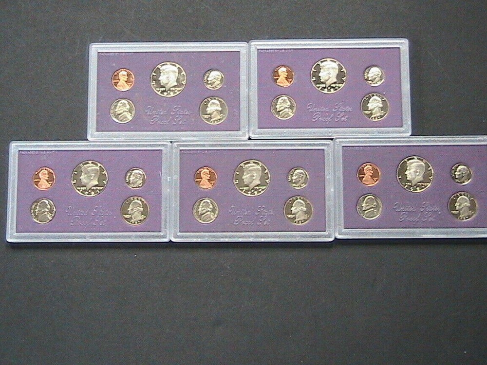 1987 PROOF SETS WITH THE ORIGINAL SHIPPING BOX 5 SETS