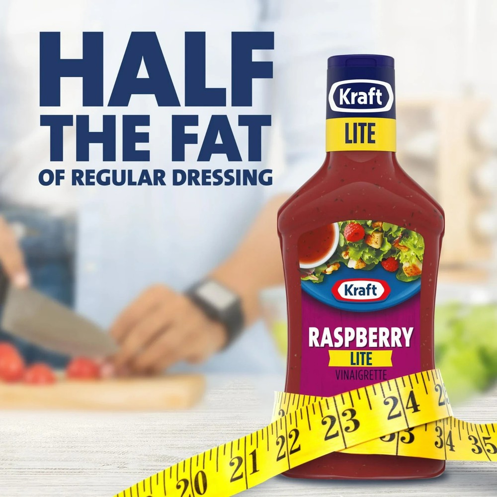 4 Pack Kraft Lite Raspberry Vinaigrette Salad Dressing, 16 fl oz Bottles