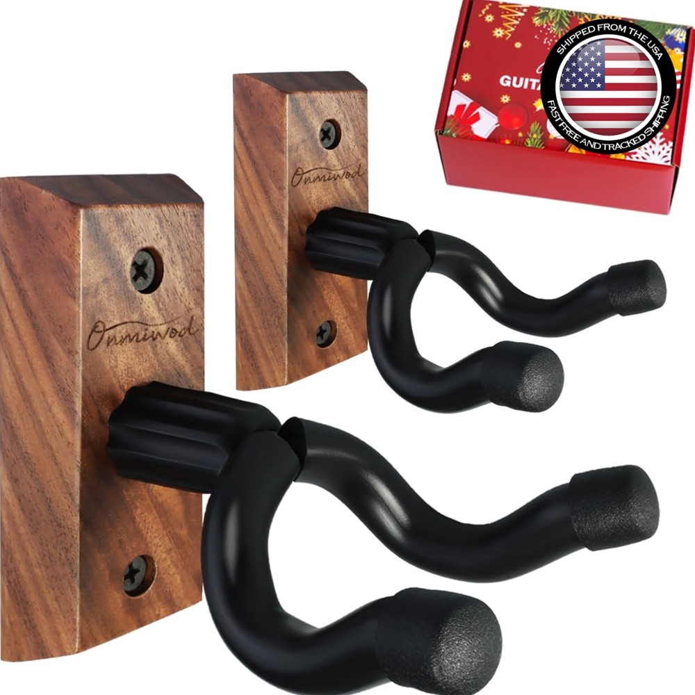 Unique Rustic Guitar Wall Hanger - Adjustable Black Walnut Design for Musicians