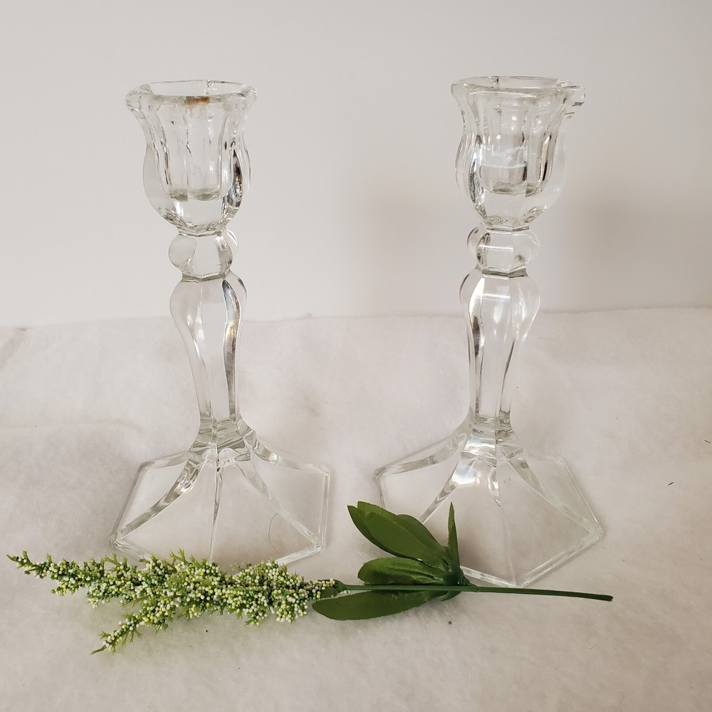 Clear Glass Candlesticks 7.25 "