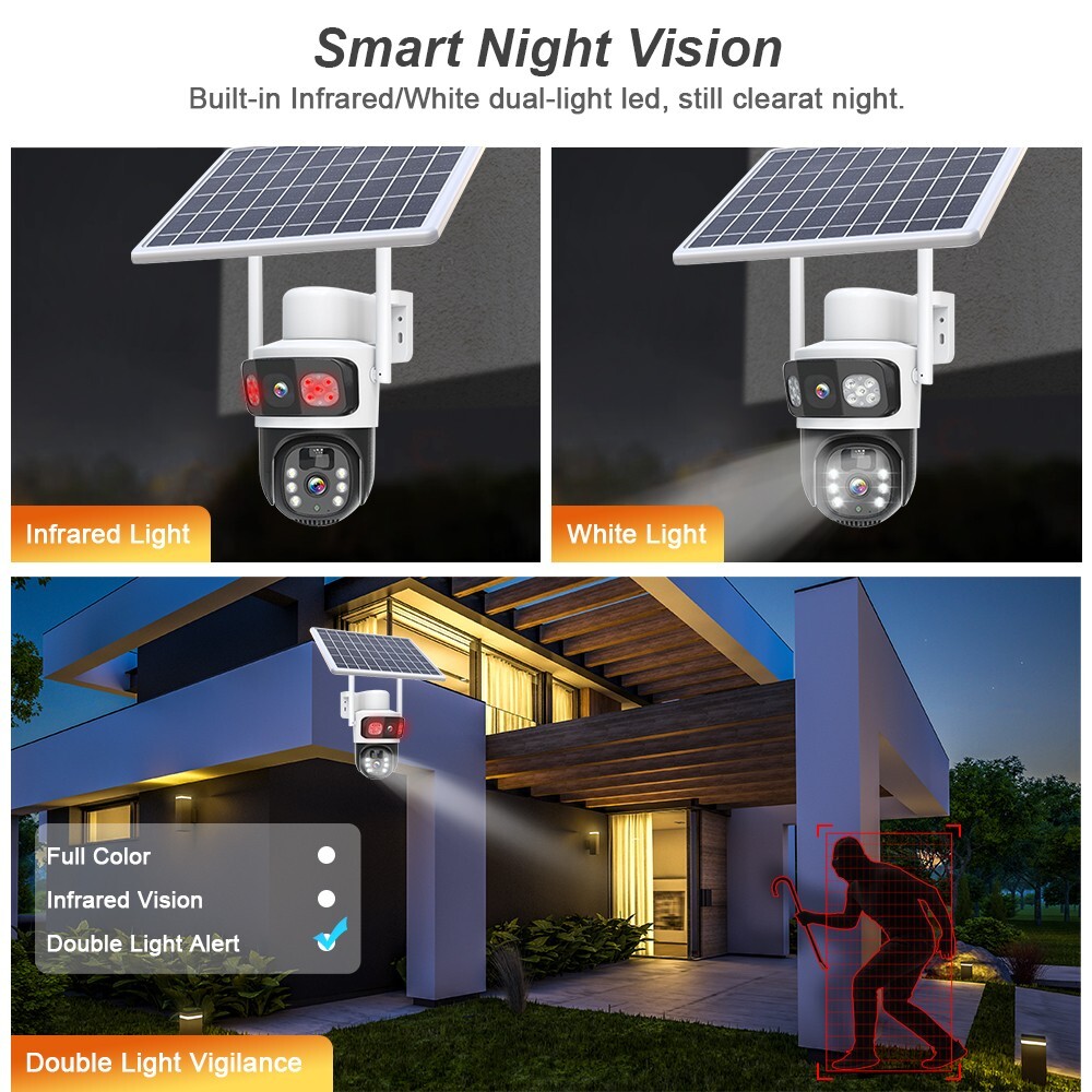 2K WiFi Solar Battery Powered Wireless Security Camera Sys Outdoor PTZ Audio