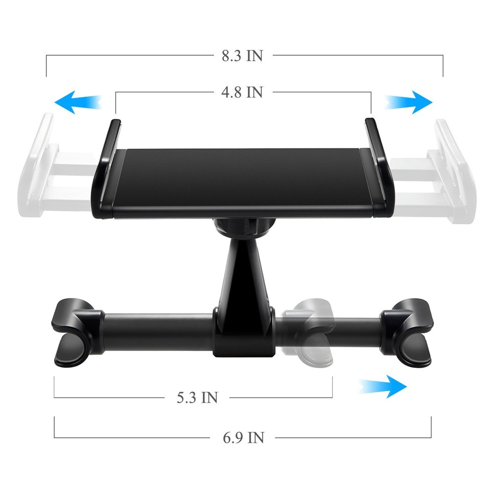 Adjustable Car Headrest Mount for Switch iPhone iPad 4-11-Inch Devices Black