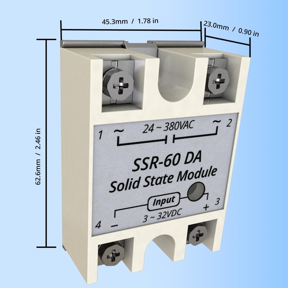 SSR-60DA 3PCS Input 3-32V DC to Output 24-380V AC Single Phase Solid State Re...