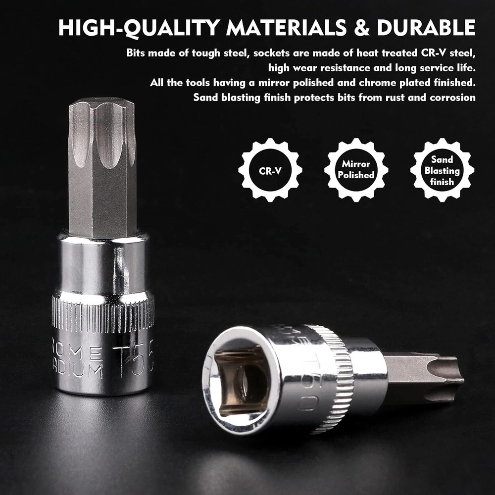 13Pc Master Torx Socket Set Tamper Proof Security Bits Plus External Star w/Case