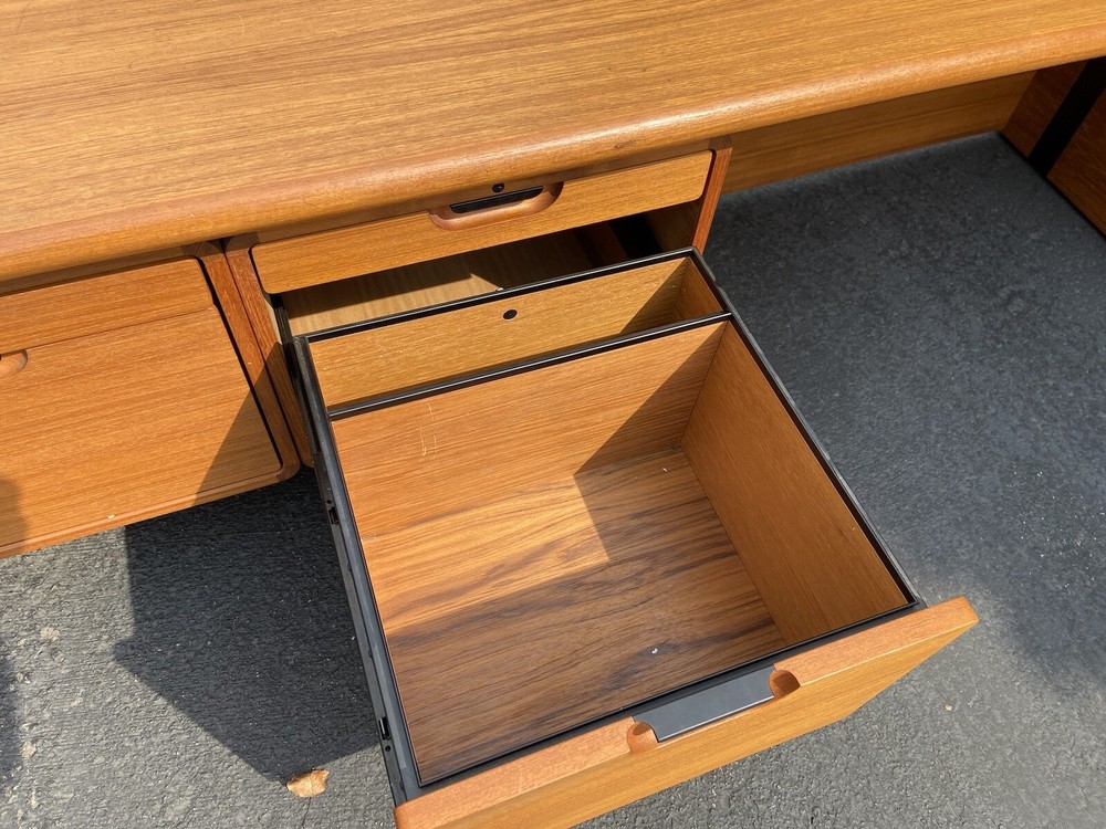 Danish Teak Mid Century Modern Waterfall Sideboard Credenza Buffet Office Desk