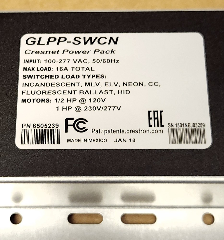 CRESTRON GLPP SWCN Green Light System CRESNET POWER PACK Power Supply INPUT