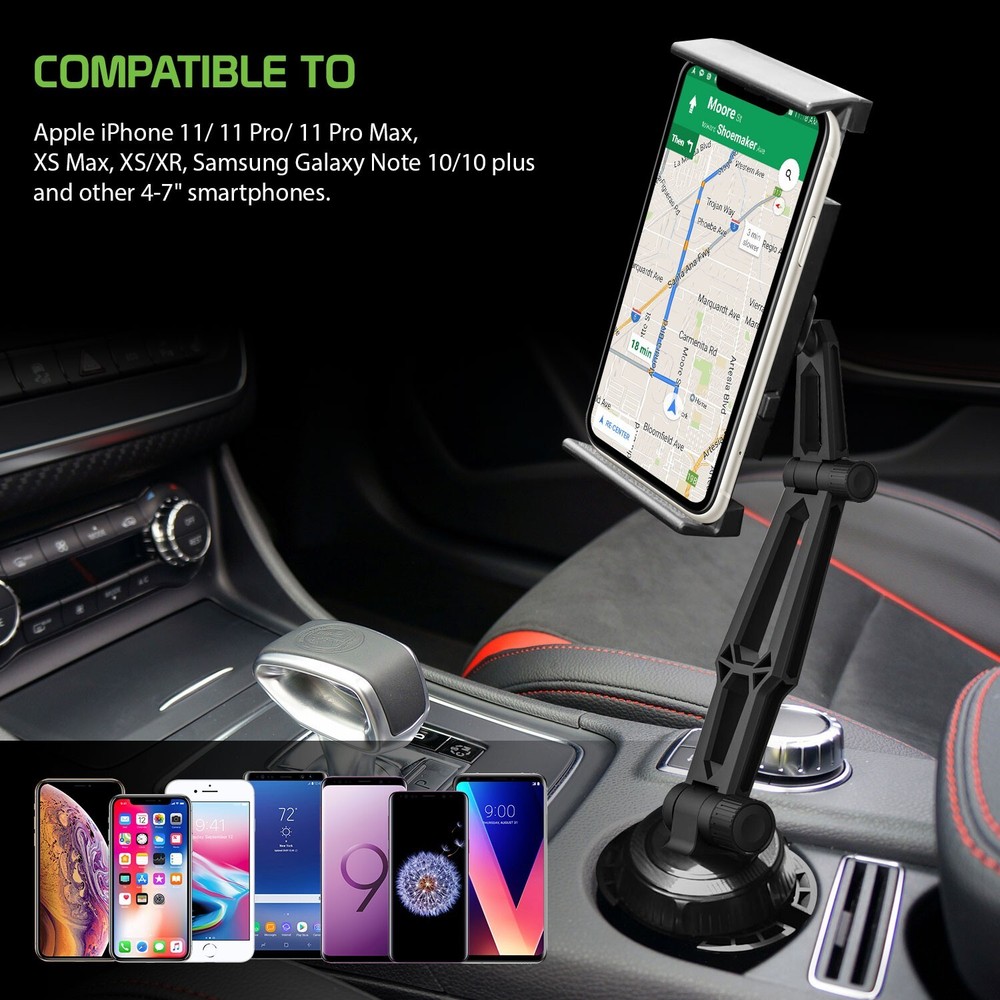 Car Cup Holder Phone Mount Compatible with iPhones, iPad, mini, Tablet, Android