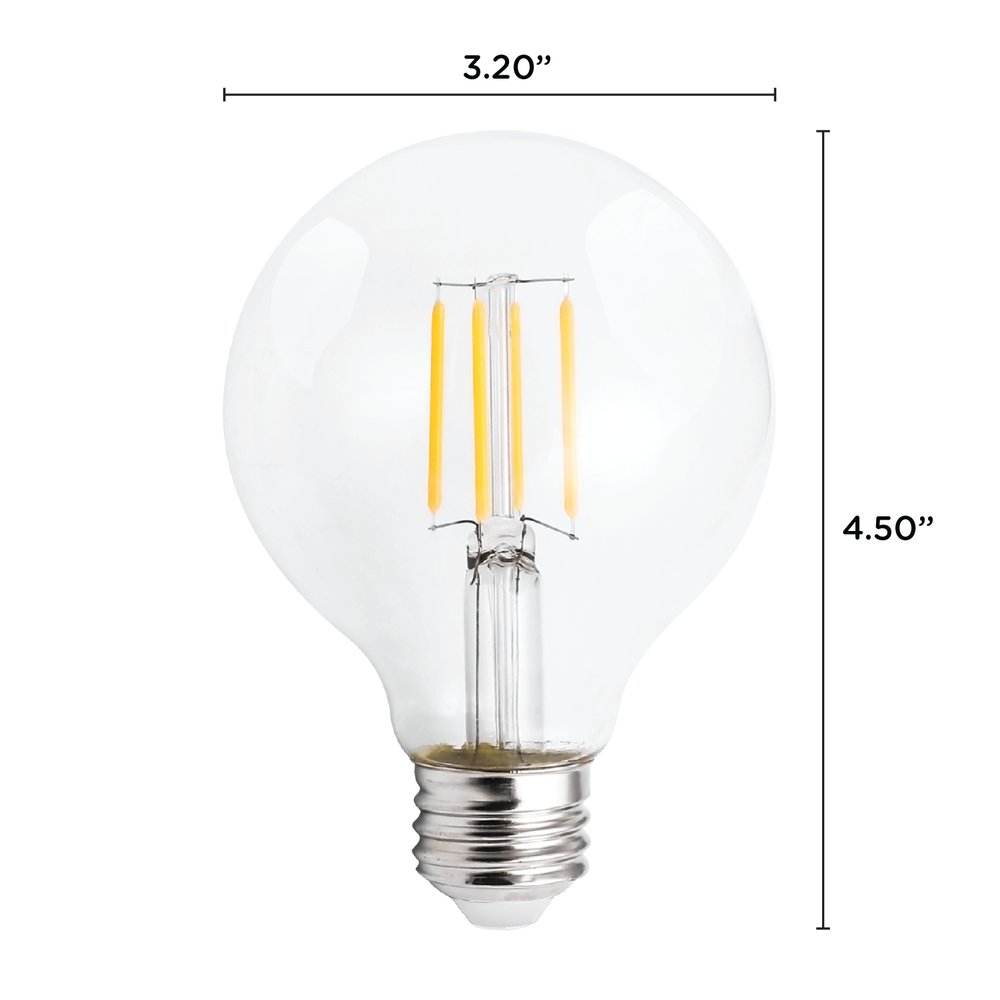 4 Pack LED Filament Globe 5.5W =60W 120V G25 Medium E26 Clear 5000K Bright White