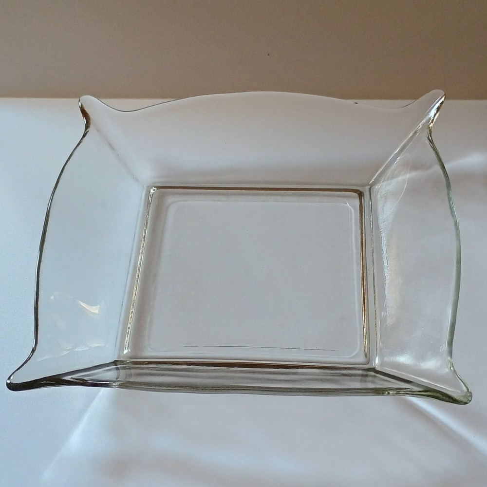 Clear Glass Square Glossy Pressed Dish Solid Pattern Decorative