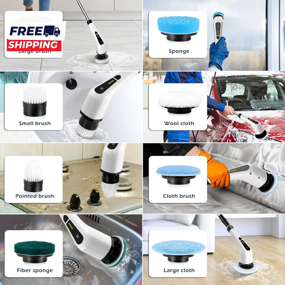 Electric Spin Scrubber Cordless Cleaning Brush Scrubber for Home 8 Replaceable