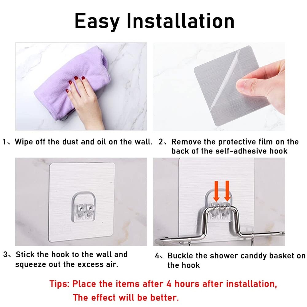 Alamic 4 Pack Shower Caddy Adhesive Sticker Hook Mount for Shower Caddy Baske...