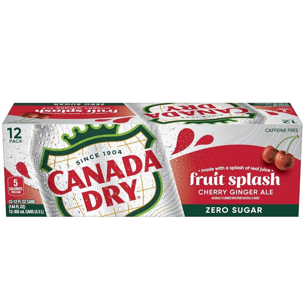 Zero Sugar Cherry Ginger Ale Fruit Splash Soda, 12 fl. oz. Cans, 12 Pack Pack...
