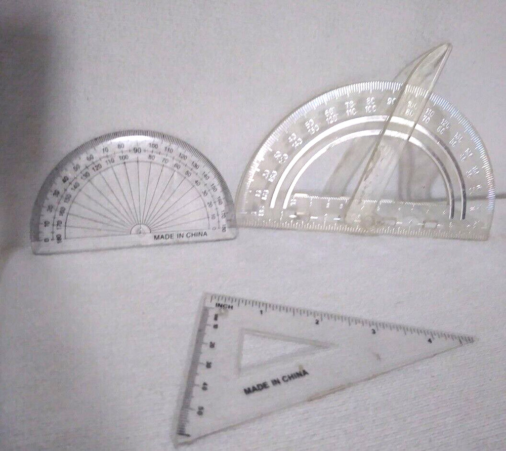 Drawing Graphing Drafting Craft Tool Template 3Pc Triangle Protractor 180 Angle