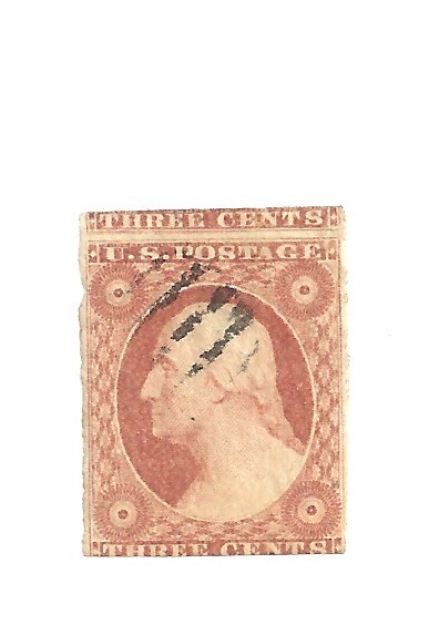 US Scott # 11, three cent, orange brown, used, scv. $425