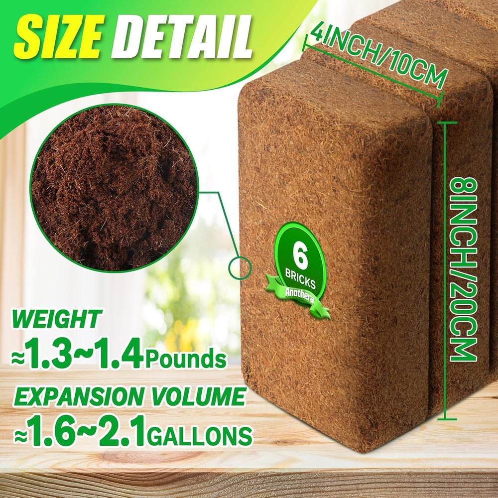 6 Pack Coco Coir Brick 100% Organic Coconut Husk