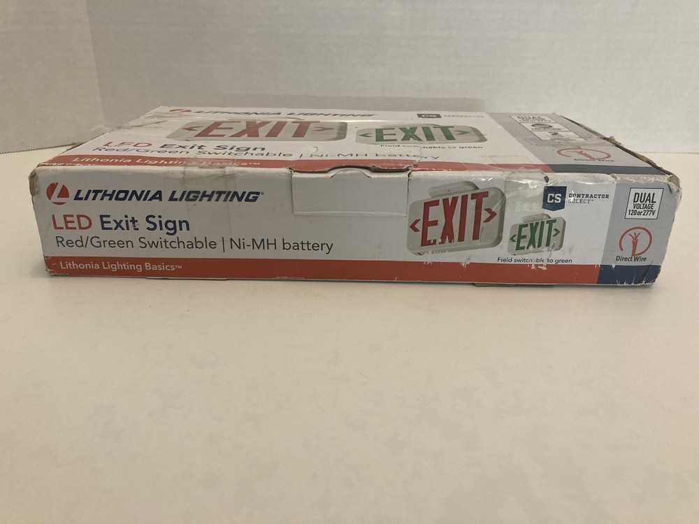 Lithonia Lighting LED Exit Sign Red Green Switchable Ni-MH Battery Double Face