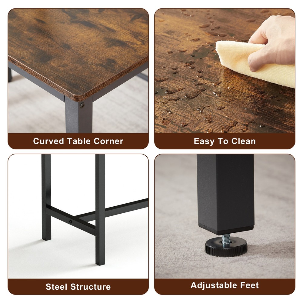 Dining Table Set, Bar Table with 2 Dining Benches, Kitchen Table Counter with