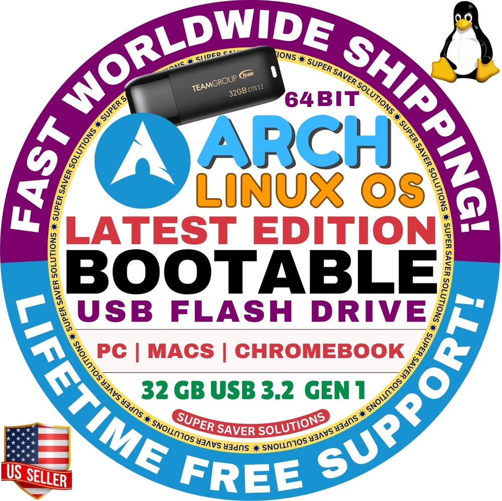 ARCH LINUX OS / BOOTABLE USB / LIVE MODE & FULL INSTALL / MACS, PCS, CHROMEBOOKS