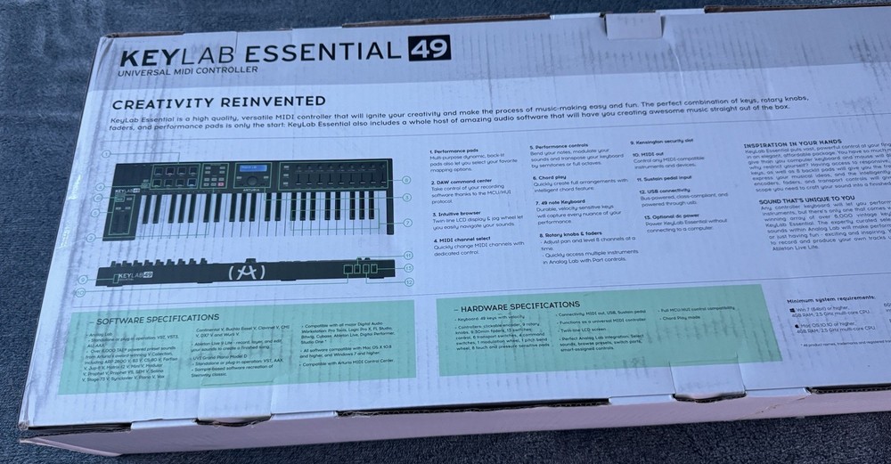 Arturia KeyLab Essential 49-Key MIDI Controller w/ Pads, Knobs, USB, Software