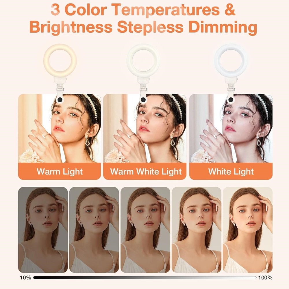 Video Conference Lighting Kit 600mAh Rechargeable, 4.5'' Computer Ring Light