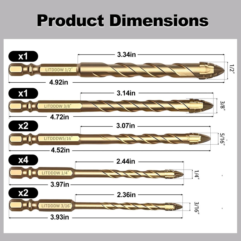 10pcs Masonry Drill Bit Set,Concrete Drill Bit Set,Four Blade Serrated Eccent...