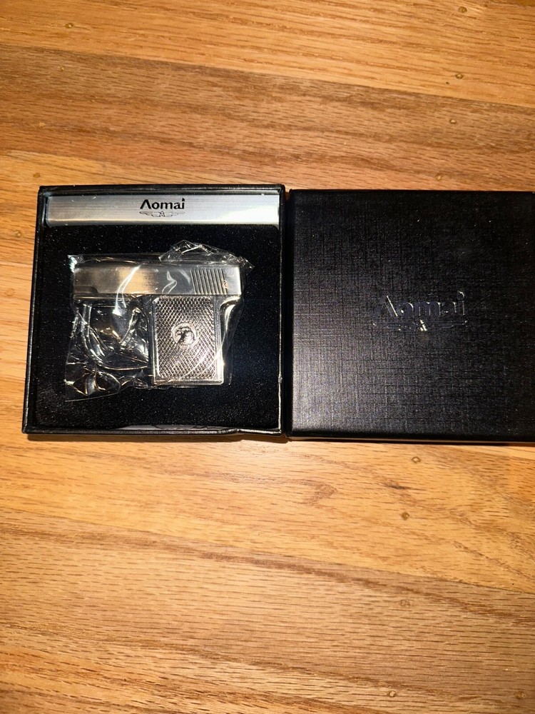 Pistol Shaped Gun Lighter Butane Torch Lighter- Windproof, Refillable, silver