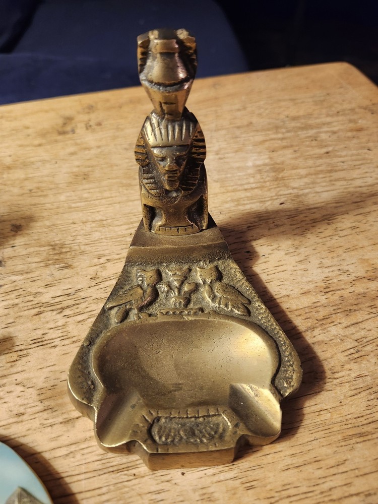 Ancient Egyptian Souvenir Brass Ashtray, Sphinx Decor Items
