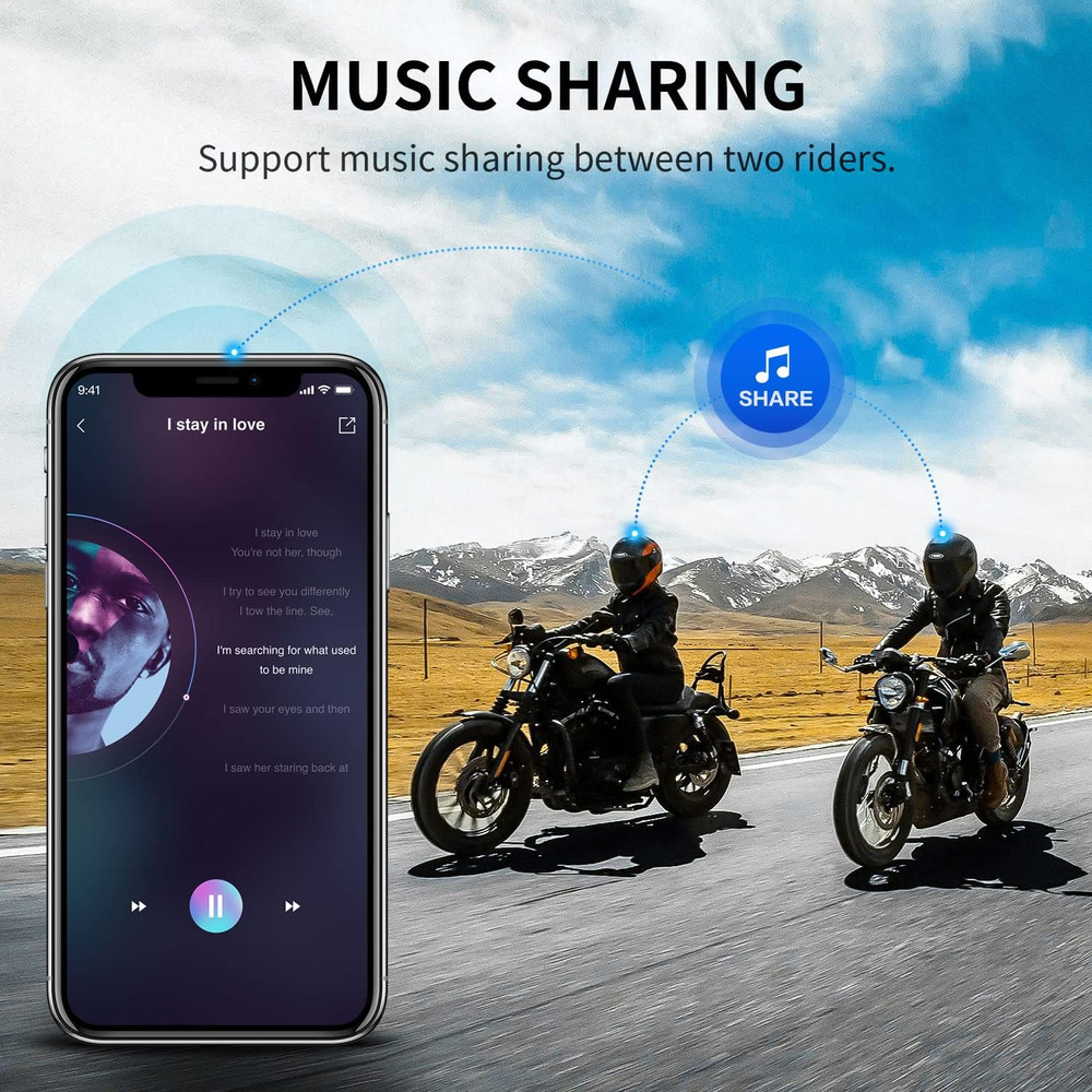 Motorcycle Bluetooth Intercom, Music Sharing, M1S Pro 2000M 10 Riders Group Helm