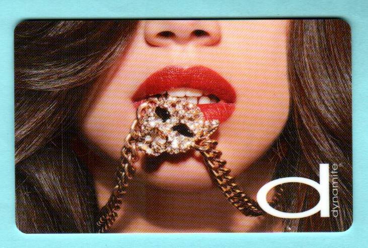 DYNAMITE ( Canada ) Ruby Red Lips & Diamond Cat Necklace 2008 Gift Card ( $0 )