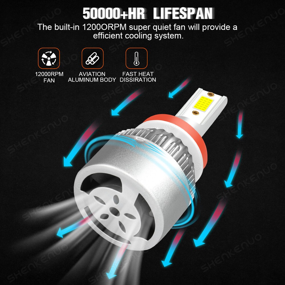 9005 H11 LED Headlight KIT Combo Bulbs 10000K High&Low Beam Super Bright White